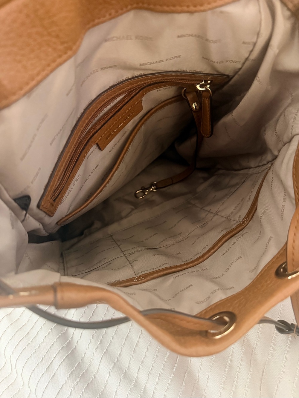 Michael Kors Chestnut Pebbled Leather Drawstring Backpack - Picture 7 of 9